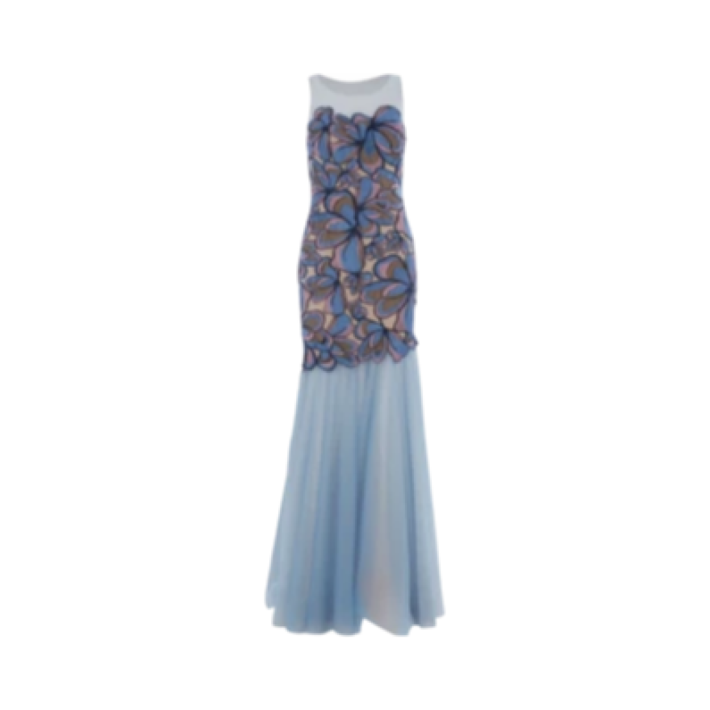 Forever Unique Blue & Pink Floral Fishtail Gown Dress