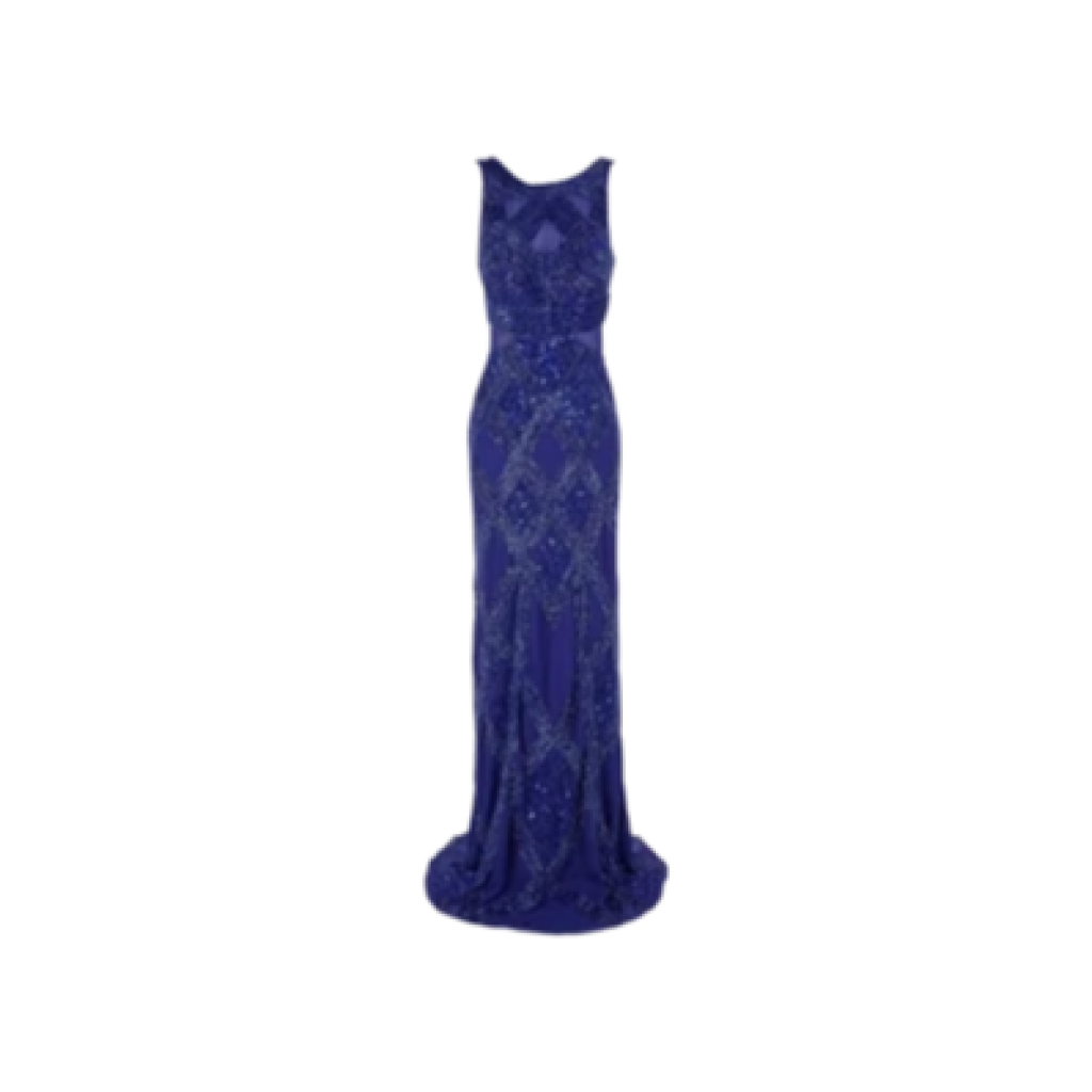 Forever Unique Blue Bead Embellished Sequinned Maxi Ball Gown